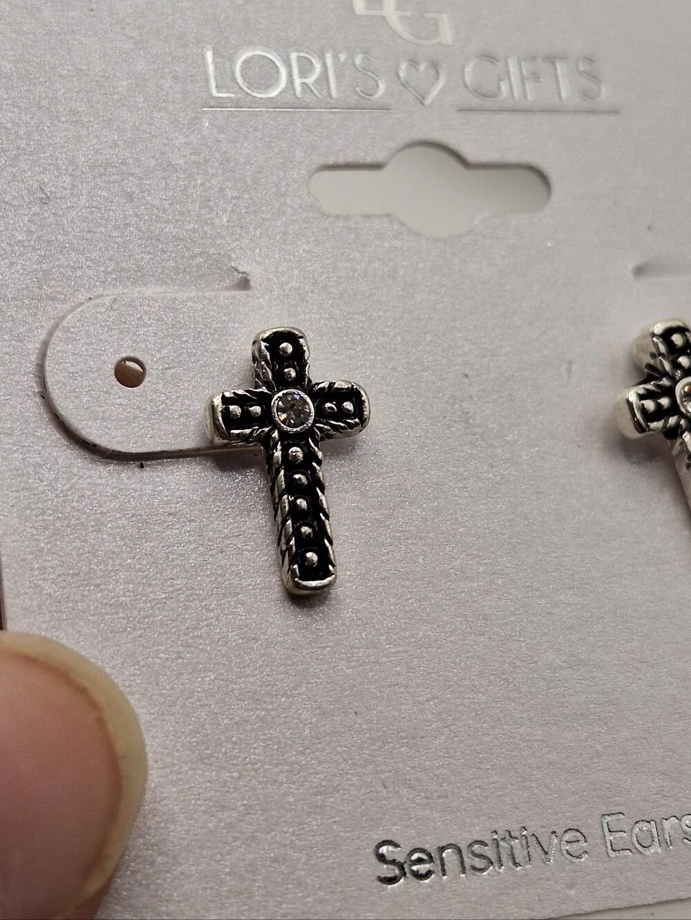 Lori's Gifts Silver Cross Stud Earrings